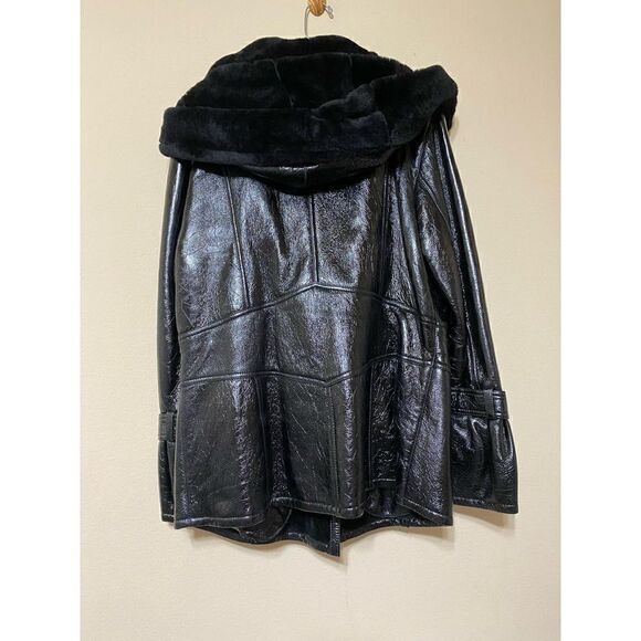 patent Leather sheep skin Jacket Coat Fur - Picture 6 of 12